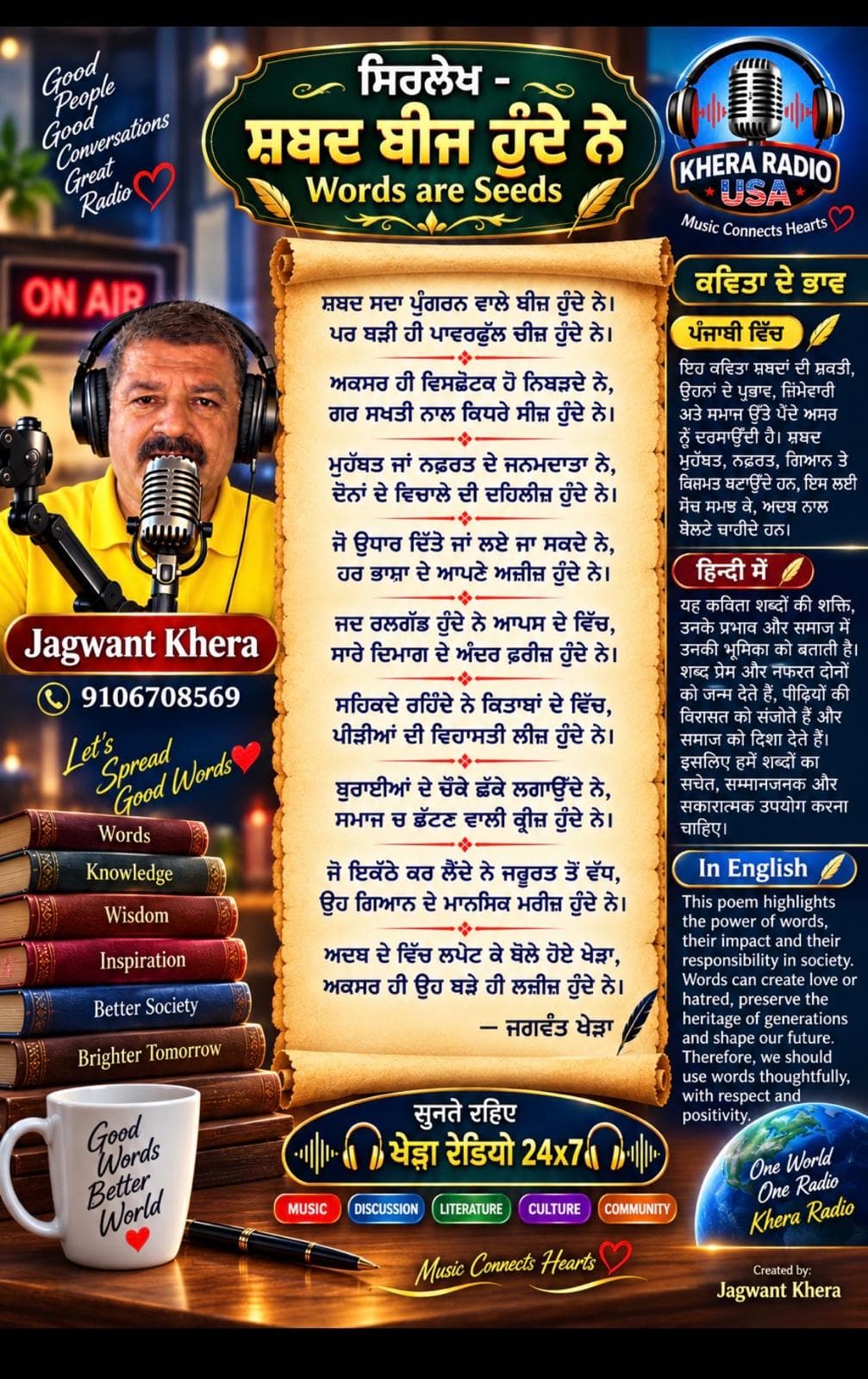 132.- JAGWANT KHERA'S POEM;S MEANINGS IN TRILINGUAL-WORDS ARE POWERFUL podcast cover